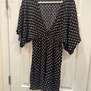 Tory Burch Black and White Fish Pattern Bathing Suit Coverup